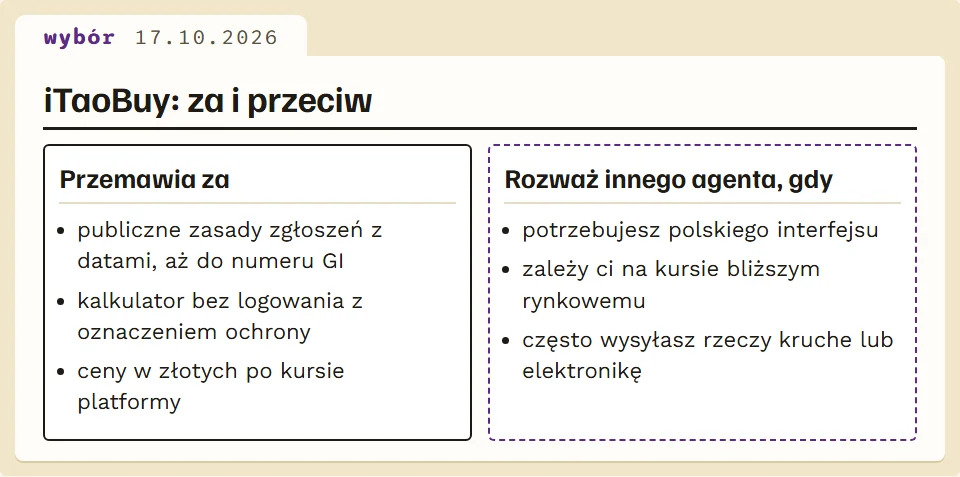 Co przemawia za iTaoBuy i kiedy lepiej wybrać innego agenta