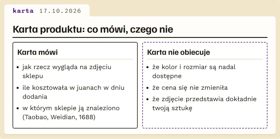 Pola karty produktu w katalogu i to, czego karta nie gwarantuje