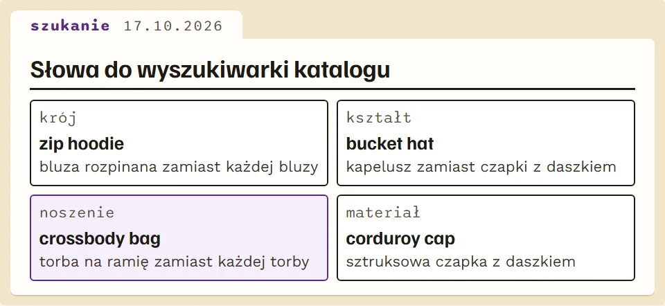 Przykłady angielskich słów do wyszukiwania i co zawężają