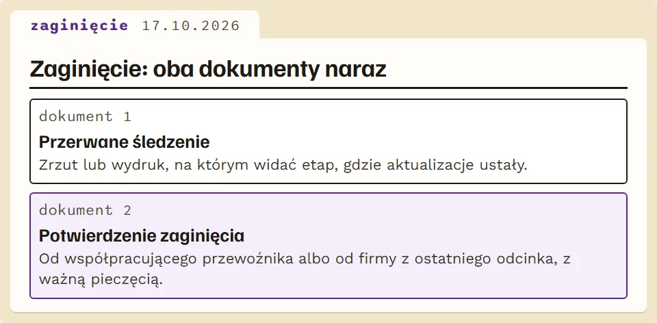 Dwa dokumenty wymagane przy zaginięciu paczki